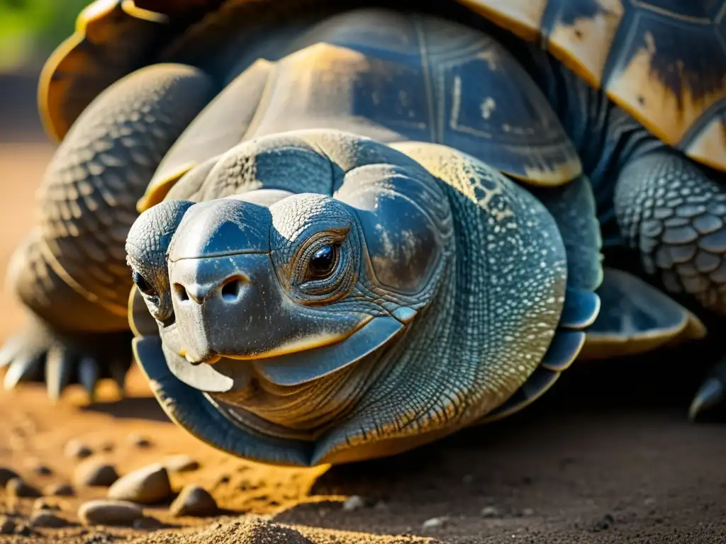 Detalle de caparazón de tortuga gigante de Galápagos, mostrando la textura única y resistente