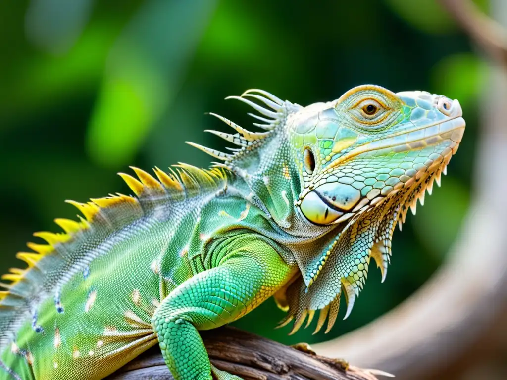 Detalle de la cola de una iguana verde, mostrando sus patrones y texturas mientras se mueve sinuosamente, comunicando a través de movimientos caudales