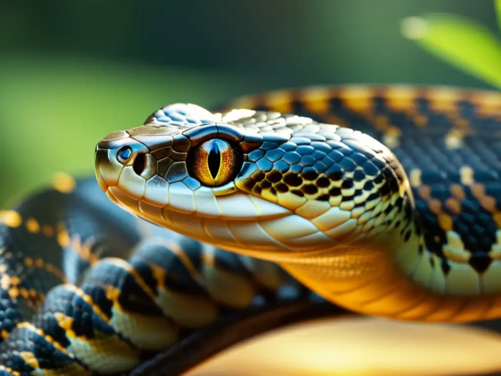 Detalle de colmillos de serpiente goteando veneno, listos para atacar