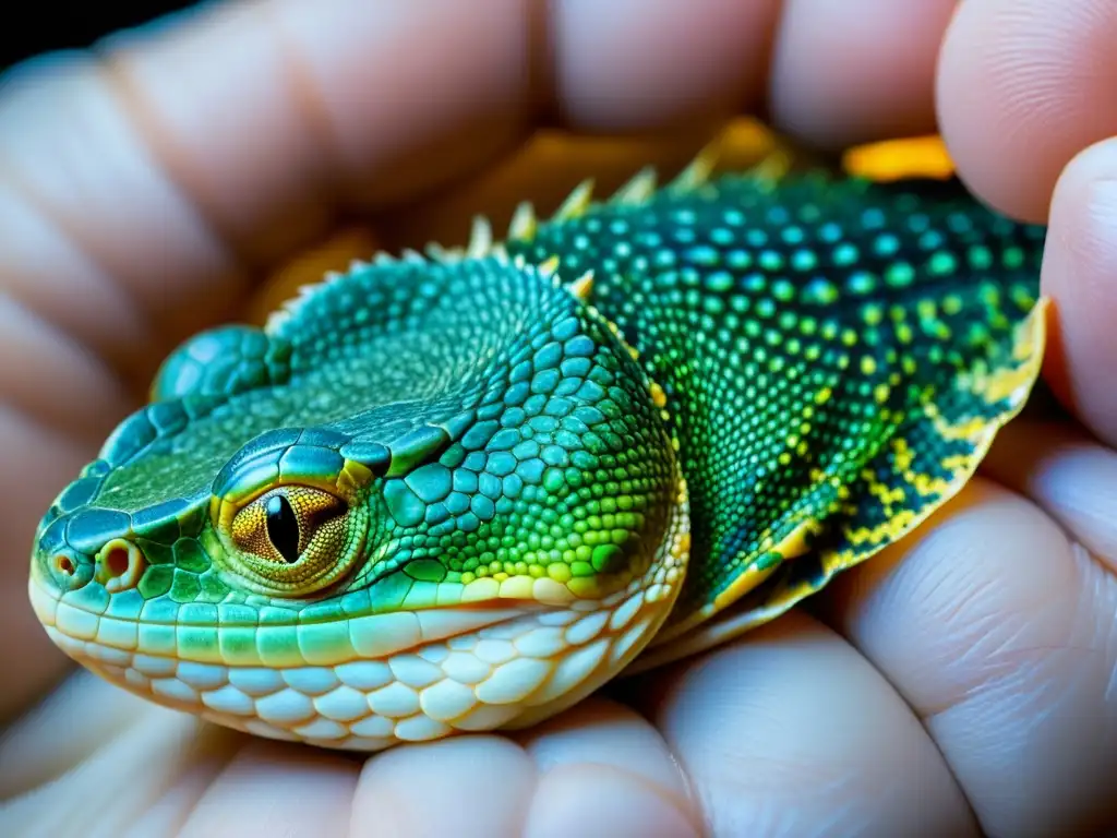 Detalle del edema en la extremidad de un reptil, muestra las escamas y textura de la piel