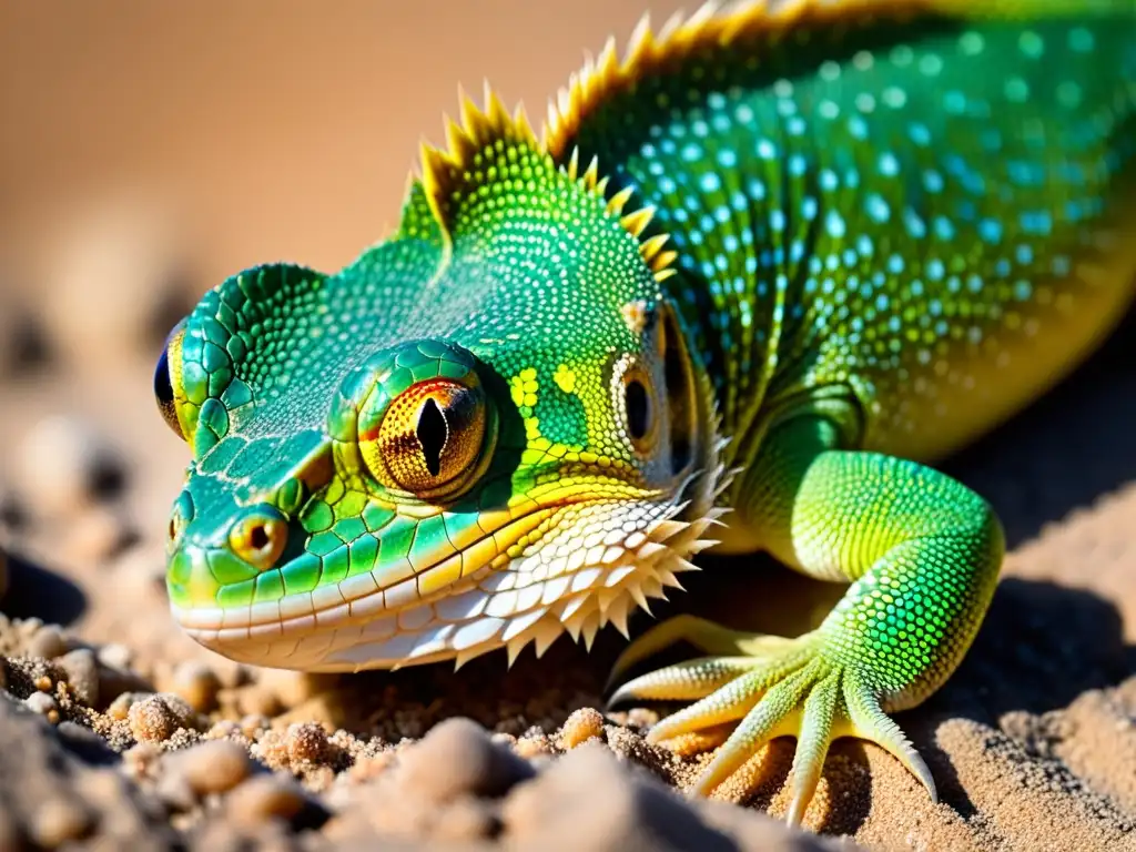 Detalle de las escamas de un lagarto del desierto, destacando sus estrategias de supervivencia ante la deshidratación