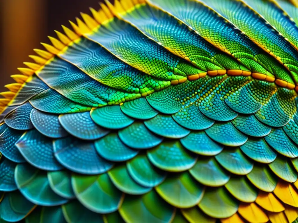 Detalle en 8k de las escamas de un reptil, con colores vibrantes y texturas únicas