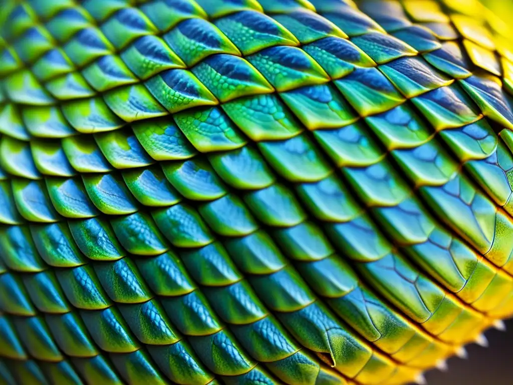 Detalle de escamas de reptil iluminadas por la luz natural