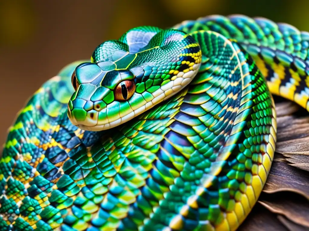 Detalle de las escamas de serpiente, con brillo iridiscente