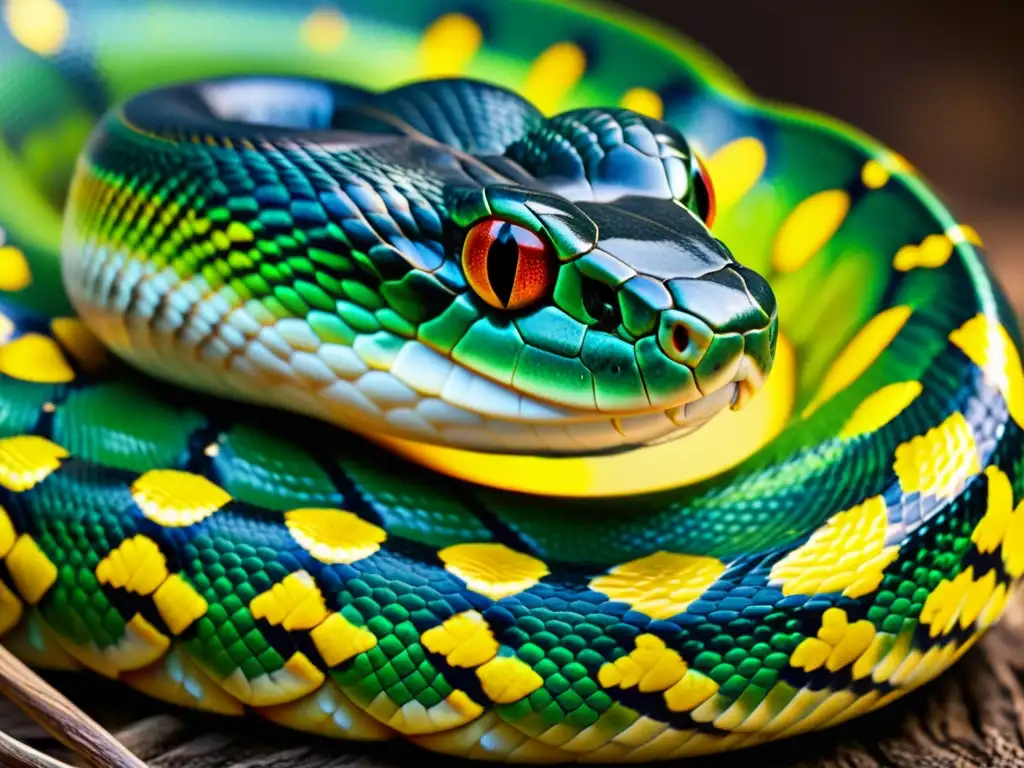 Detalle de las escamas de una serpiente, mostrando sus patrones únicos y colores vibrantes