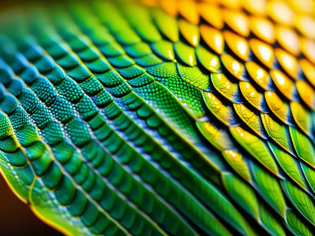 Detalle fascinante de escamas de reptil en alta resolución 8k, resaltando la genética de especies de reptiles en su patrón y textura únicos