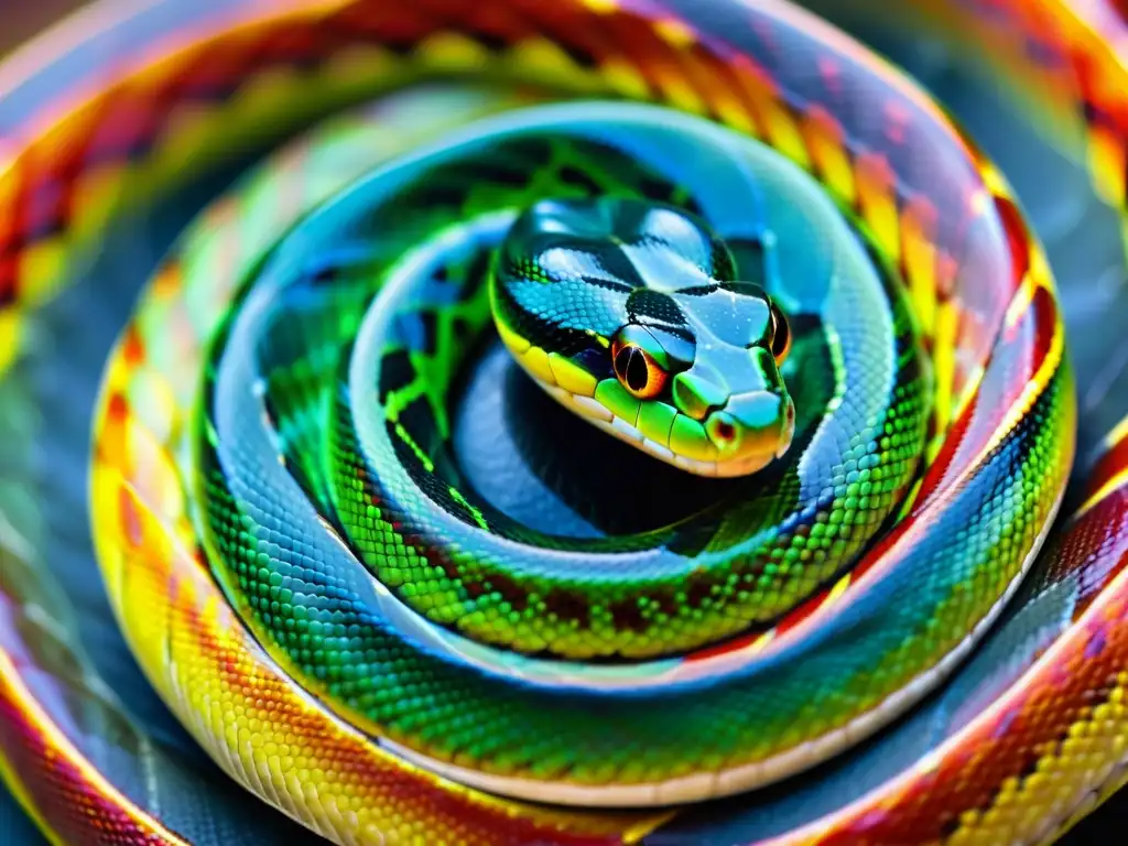 Detalle fascinante de las escamas de una serpiente, revelando la diversidad genética y belleza de su ADN en alta resolución