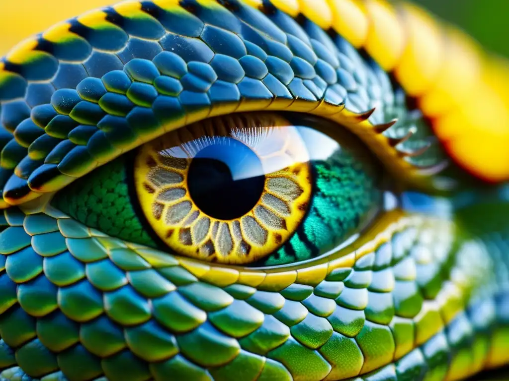 Detalle fascinante del ojo de serpiente resaltando patrón de escamas y pupila