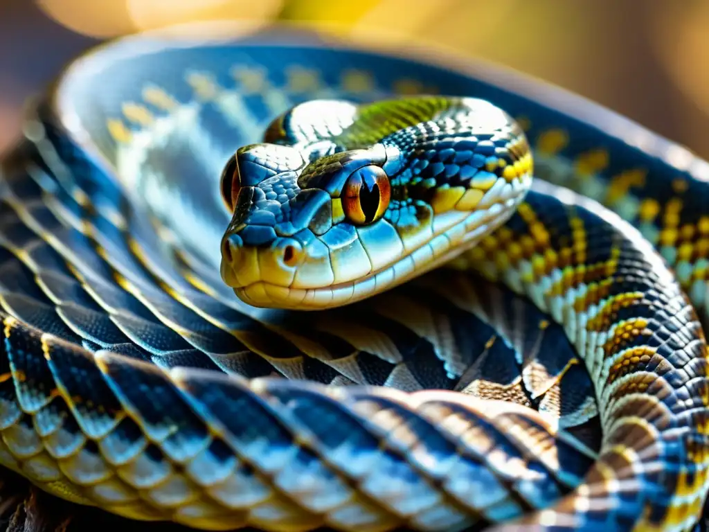 Un detalle fascinante de la piel de serpiente en renovación, atrapada en una rama, con la luz solar resaltando su textura translúcida