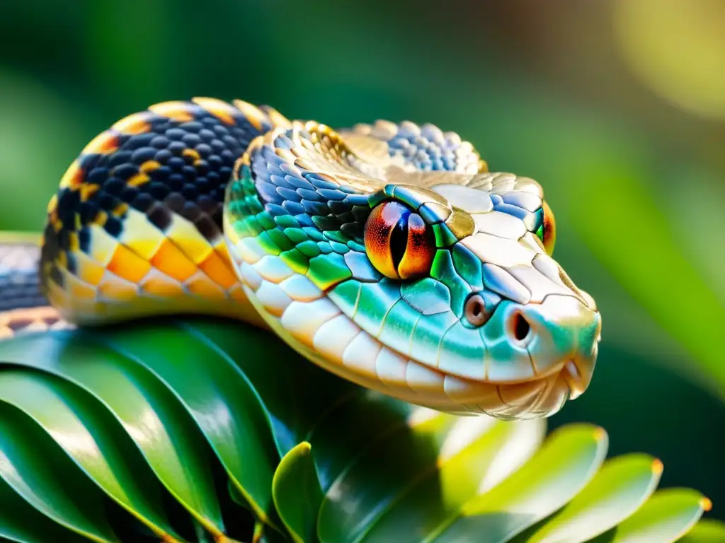 Detalle fascinante de una serpiente mudando piel, revelando patrón y textura de sus escamas con colores iridiscentes