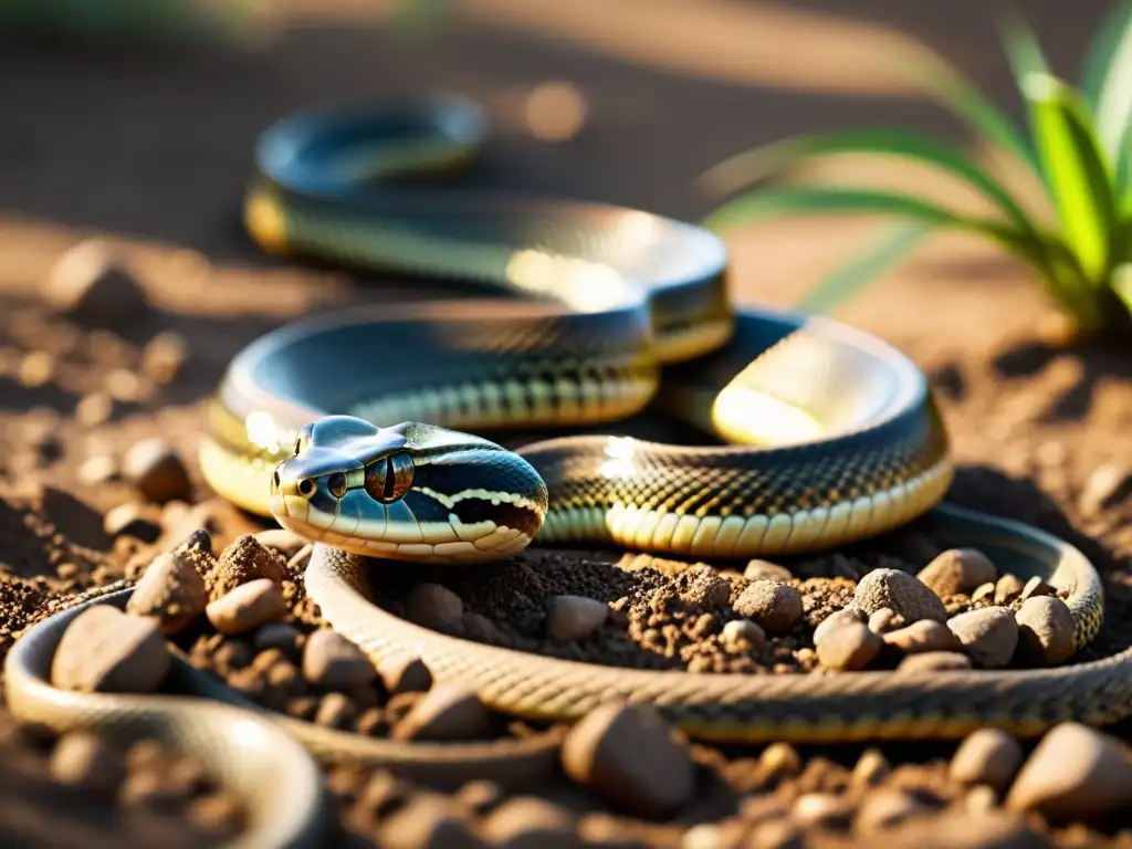 Detalle fascinante de una serpiente deslizándose en el suelo, comunicándose a través del suelo