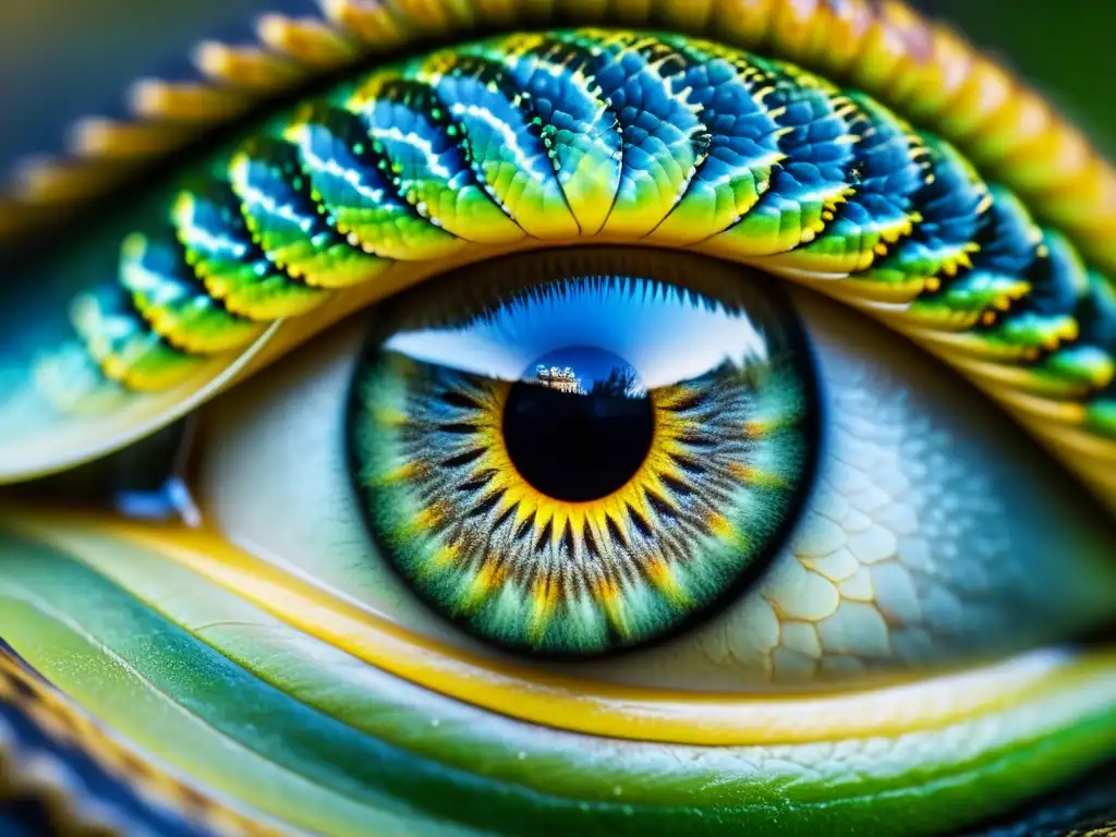 Detalle hipnótico del ojo de serpiente, reflejando su entorno