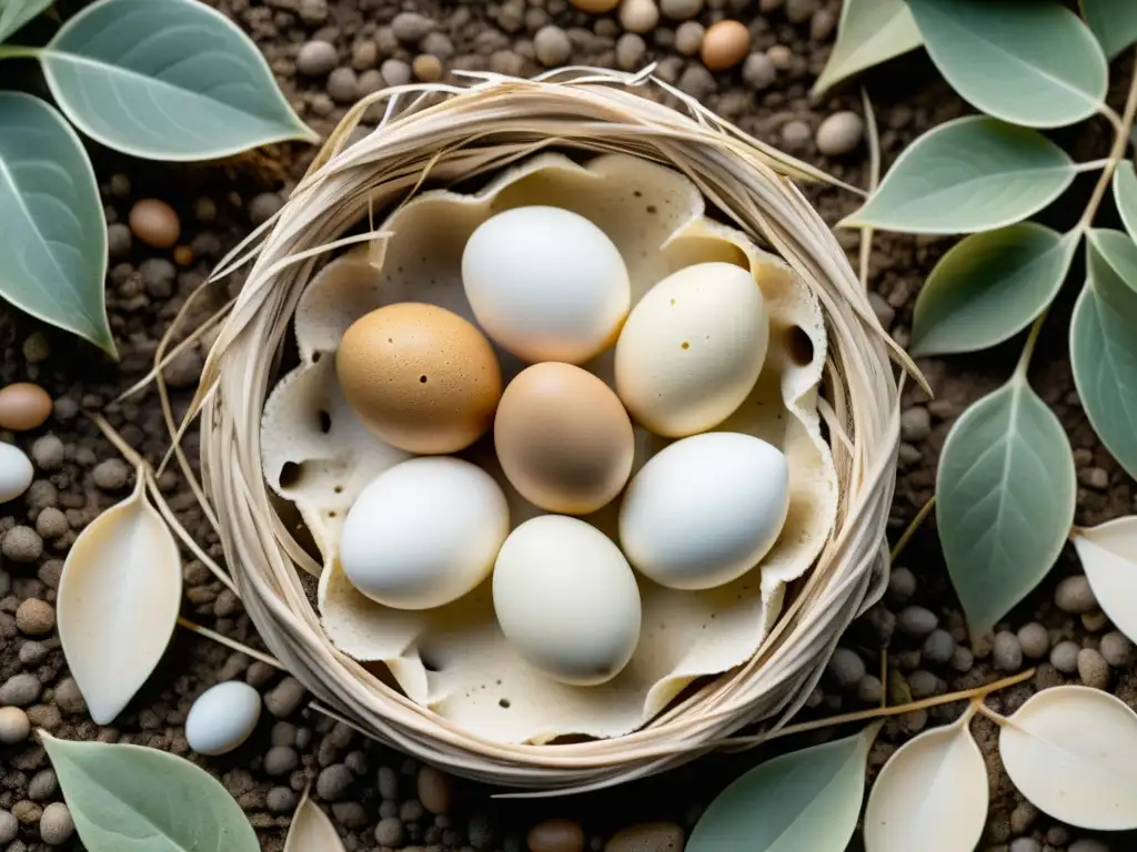 Detalle de huevos de reptil en nido natural, mostrando determinación sexual en reptiles mediante temperatura
