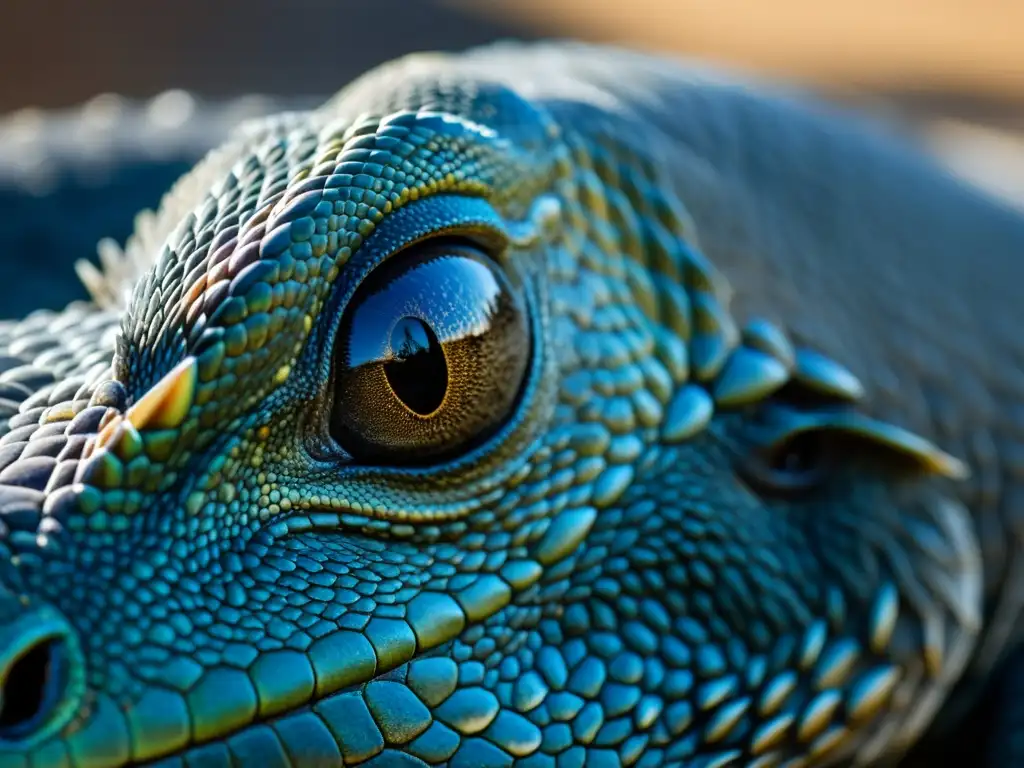 Detalle impactante del ojo de un dragón de Komodo, con patrones y texturas intrincadas