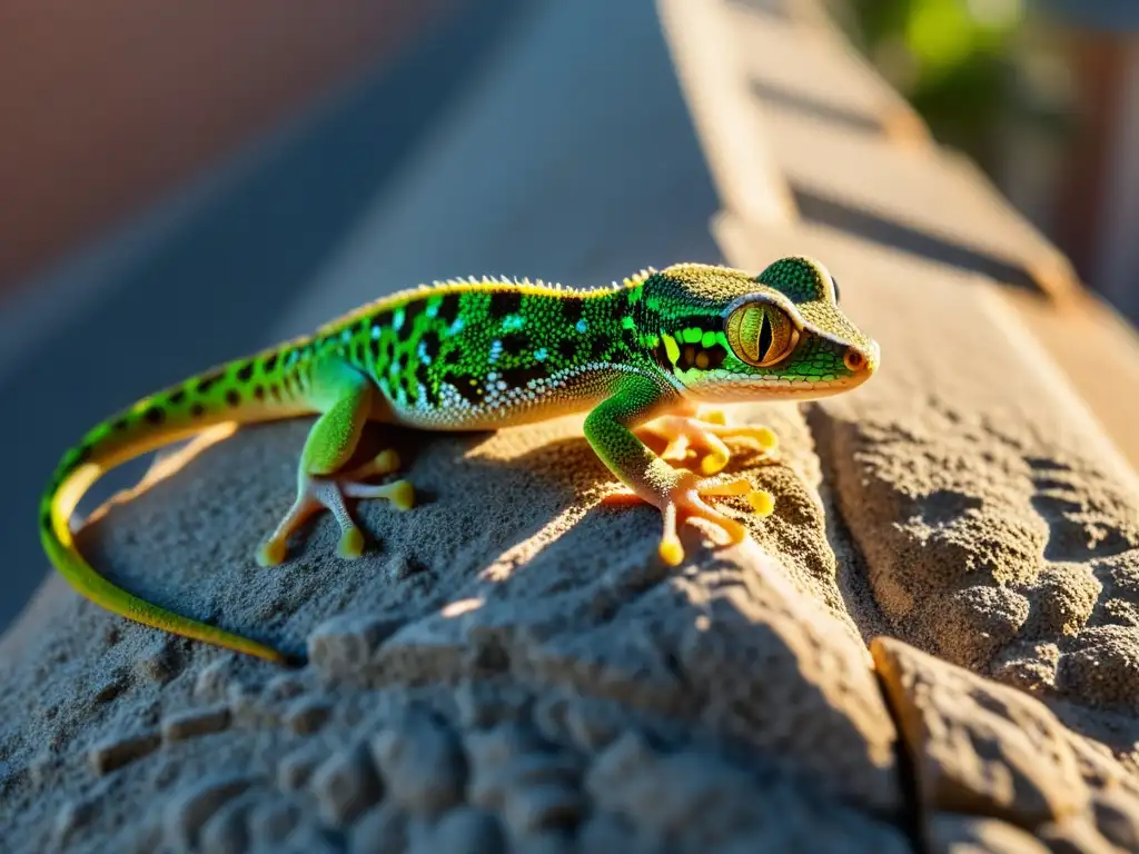 Detalle impactante de pata de gecko en hábitat urbano, mostrando adaptación al entorno citadino