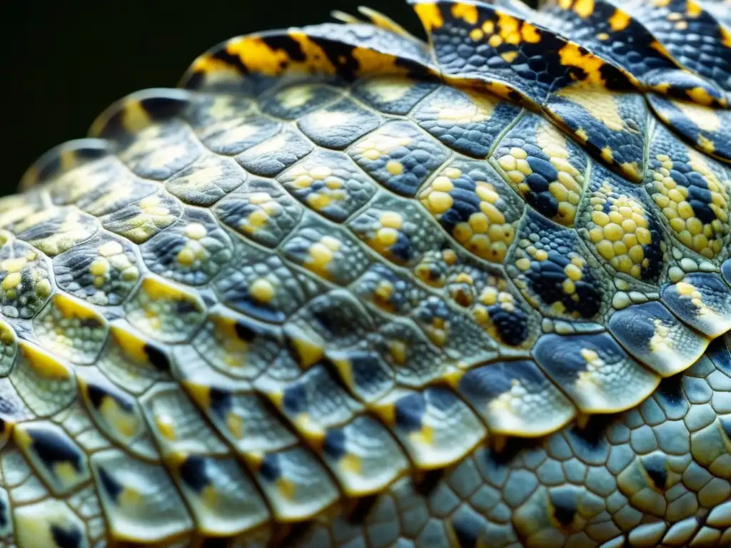 Detalle impactante de la piel necrótica de un reptil, mostrando el patrón de necrosis