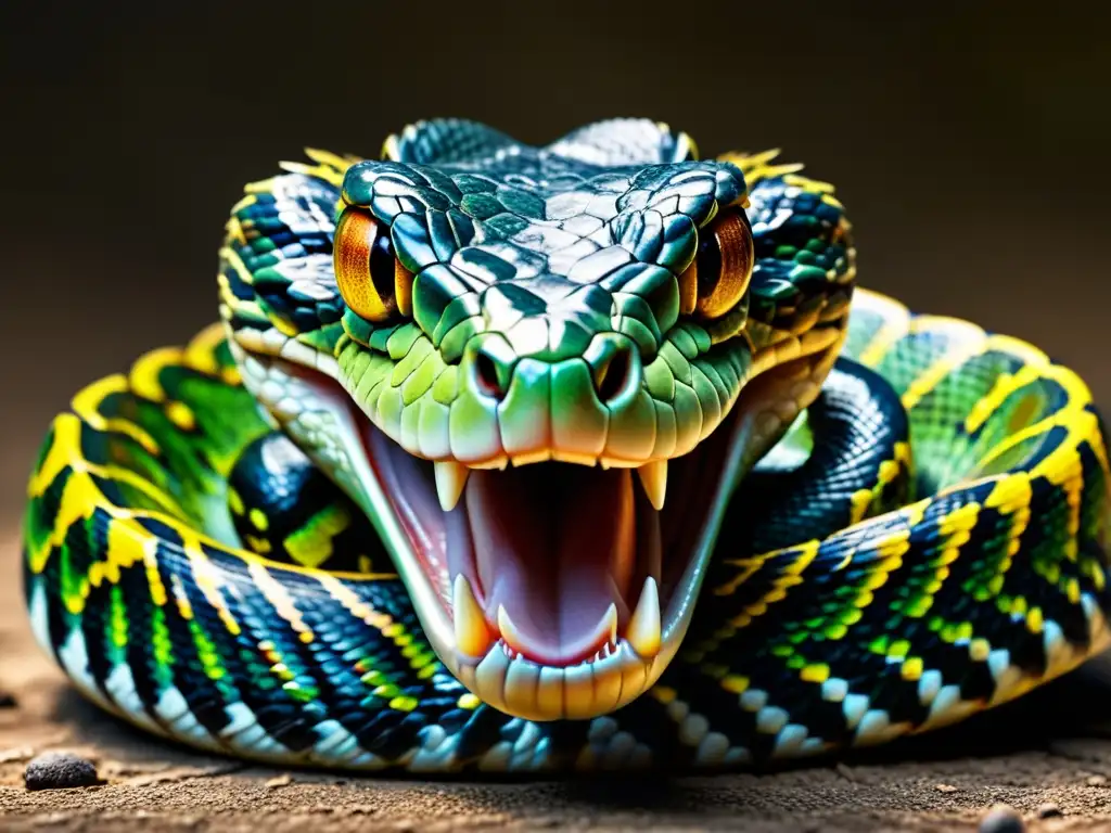 Detalle impresionante de los colmillos venenosos de una serpiente, listos para atacar