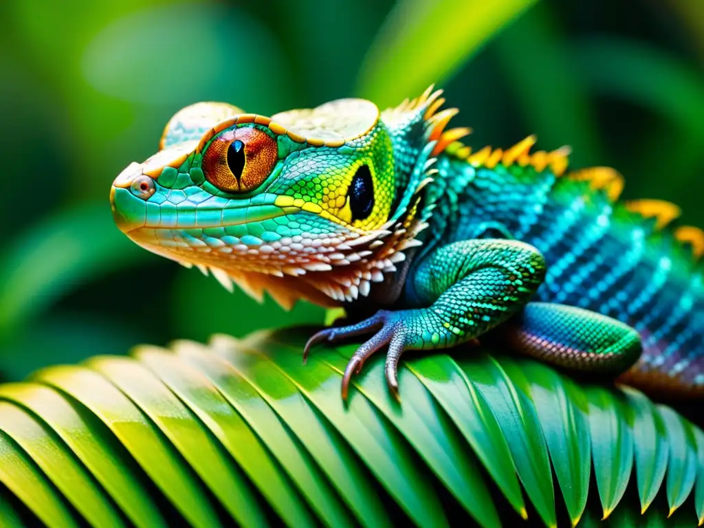 Detalle impresionante de las escamas iridiscentes de un reptil venenoso menos conocido en la selva tropical