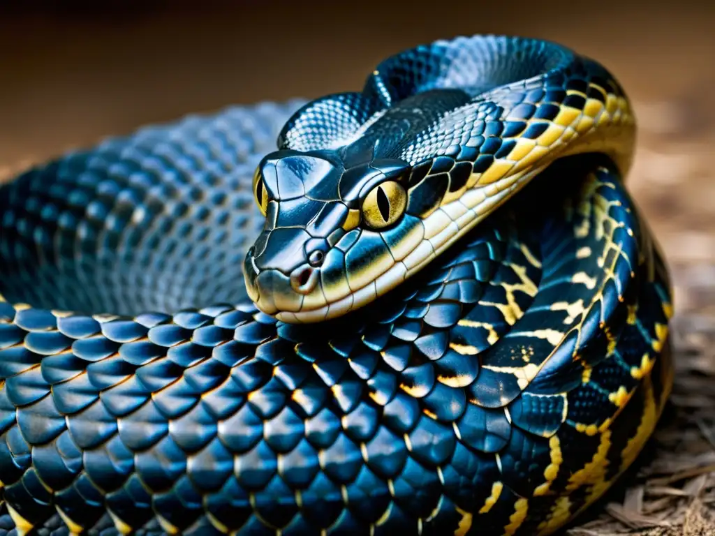 Detalle impresionante de las escamas de un reptil poderoso, con una mirada dominante y un brillo sutil de agresión