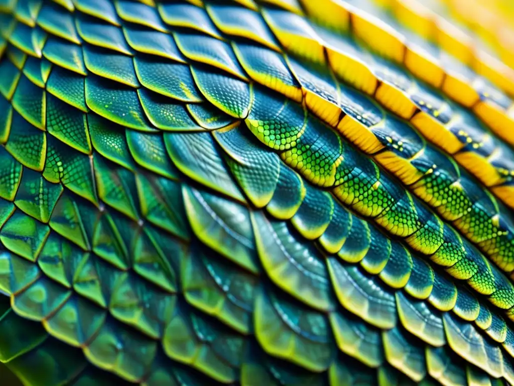 Detalle impresionante de las escamas de un reptil, resaltando su belleza natural