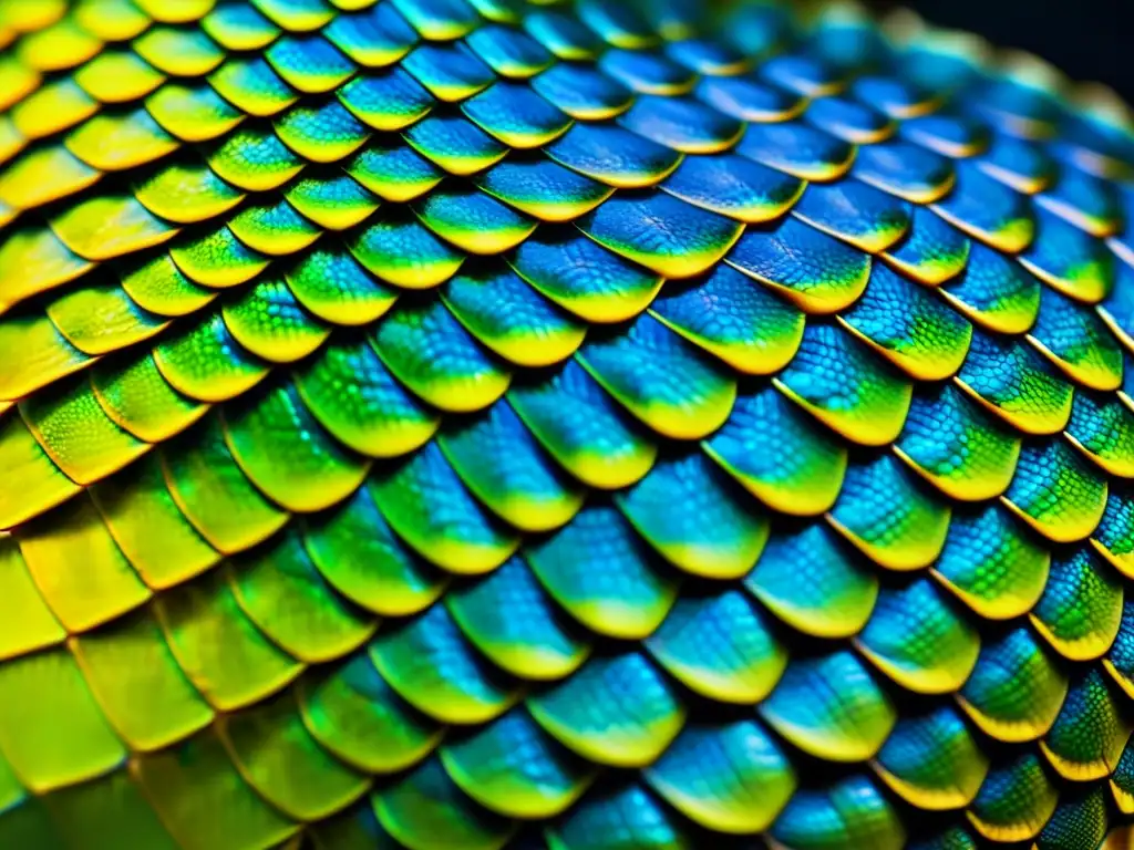 Detalle impresionante de escamas de reptil con textura y color vibrante