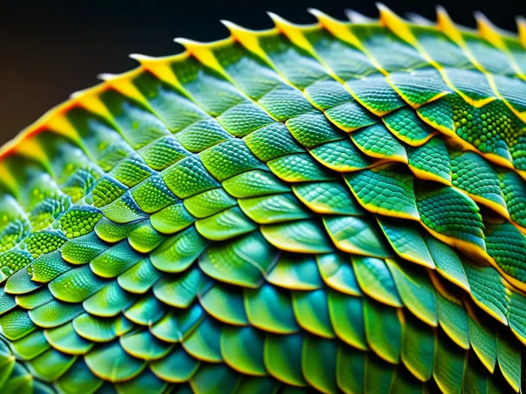 Detalle impresionante de las escamas de un reptil con patrones y texturas únicas