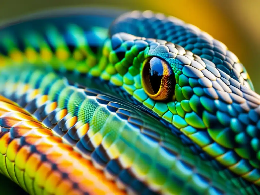 Detalle impresionante de las escamas de una serpiente, resaltando su belleza única