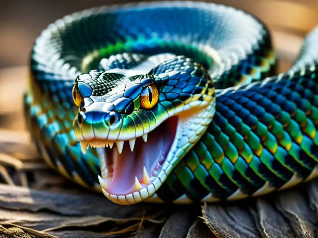 Detalle impresionante de las letales fauces de una serpiente venenosa