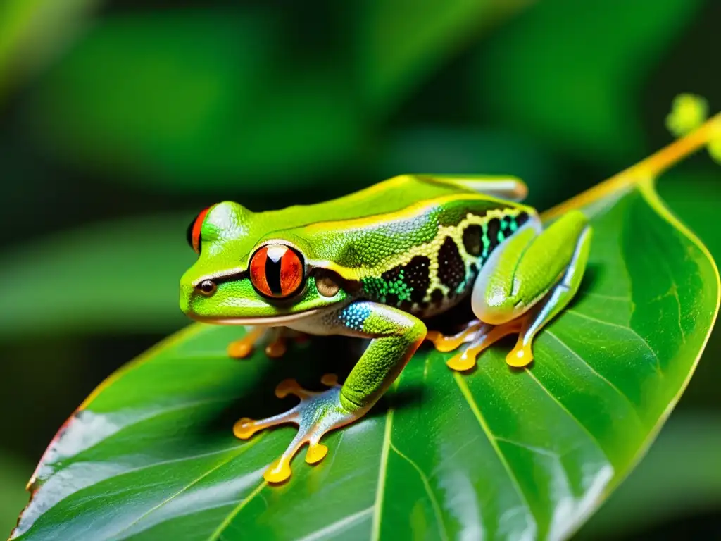 Detalle impresionante de una rana de ojos rojos en la selva tropical