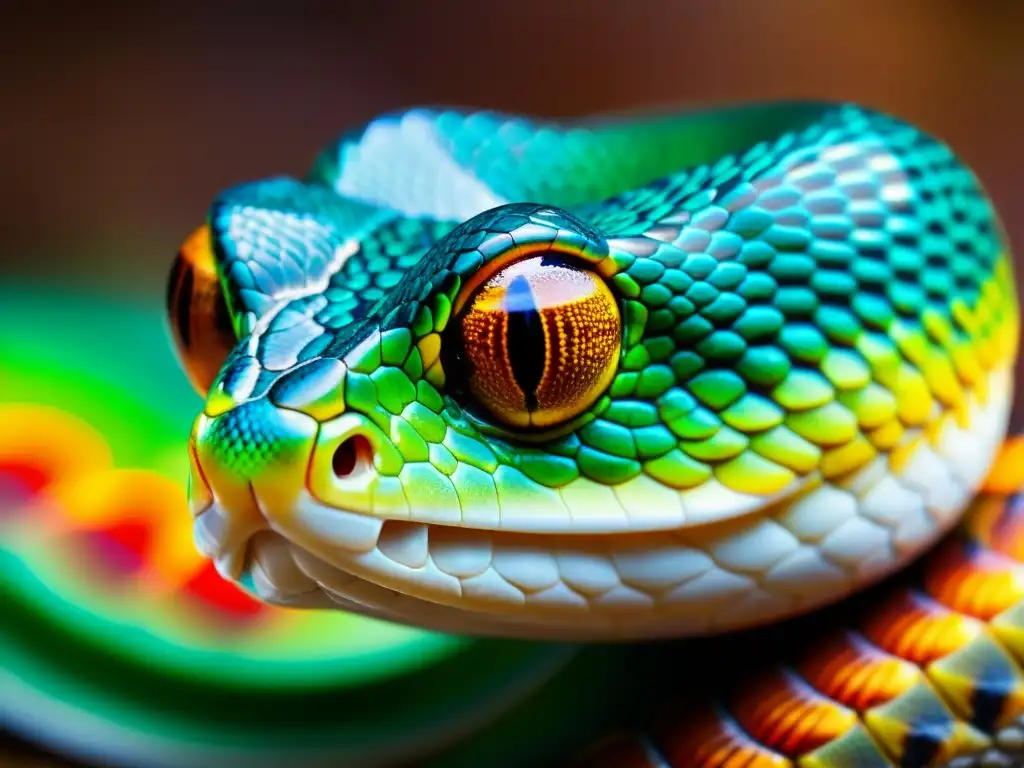 Detalle impresionante de serpiente mudando piel, mostrando beneficios del cambio de piel en reptiles con colores y patrones vibrantes