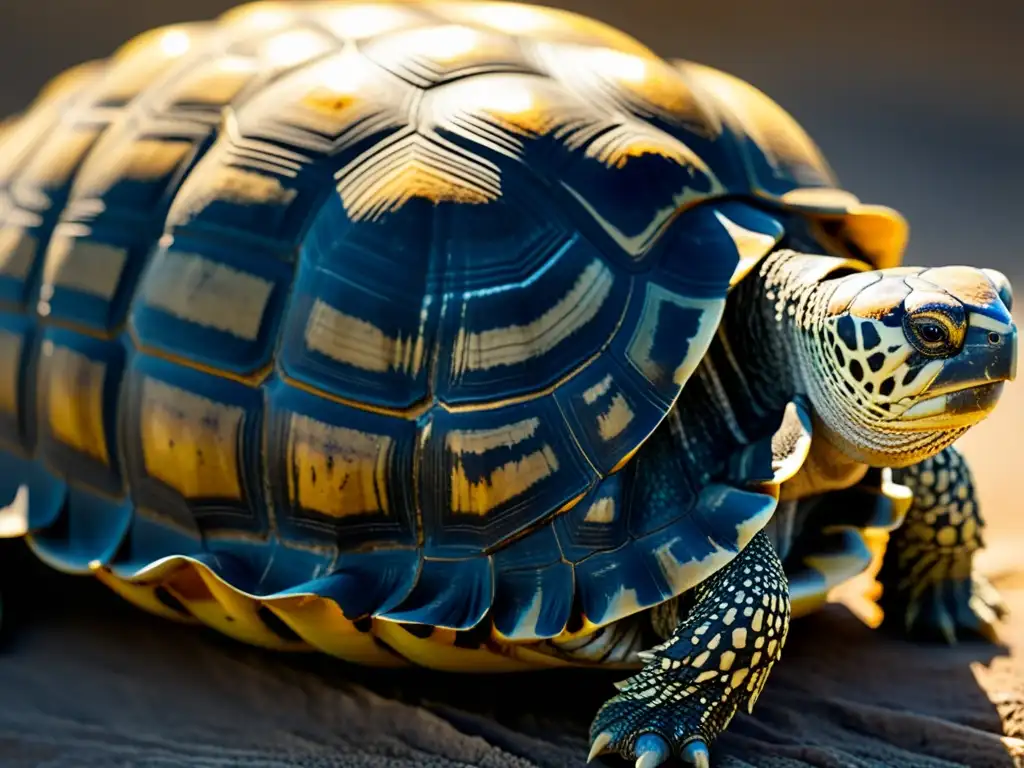 Detalle de la impresionante textura y patrones de la centenaria concha de una tortuga, resaltando su belleza natural y longevidad