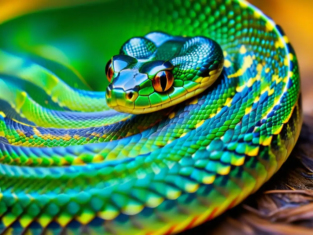 Detalle increíble de las escamas de una serpiente, con patrón iridiscente