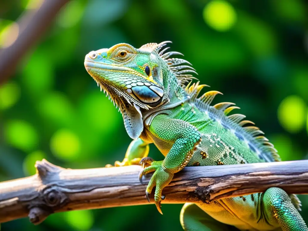 Detalle increíble de una iguana verde en su hábitat