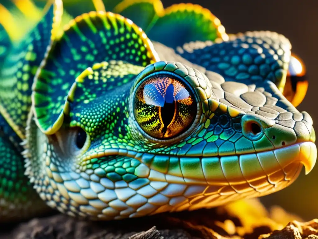 Detalle increíble de reptil en peligro, con escamas y mirada intensa bajo el sol