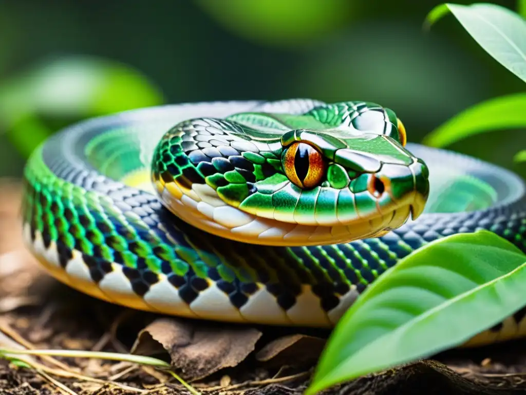 Detalle de la lengua bífida de una serpiente explorando su entorno natural