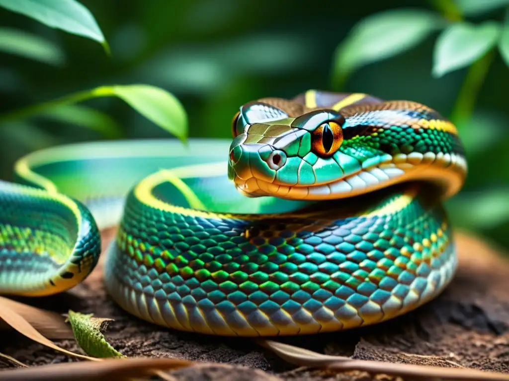 Detalle de la lengua de una serpiente en su entorno natural, evocando su gracia y sigilo