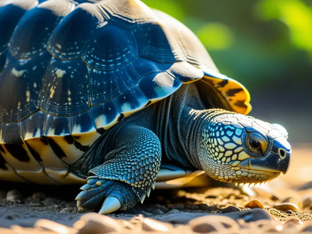 Detalle de la longevidad de las tortugas Galápagos, con sus escamas y adaptaciones biológicas únicas, mostrando su resistencia a través de los siglos