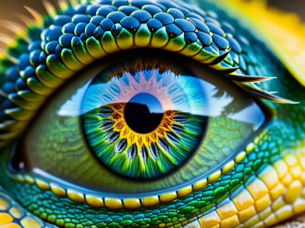 Detalle de ojo de reptil, reflejando su entorno