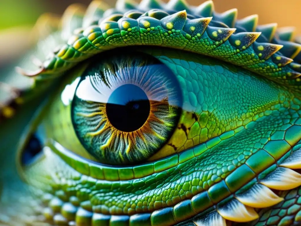 Detalle de ojo de reptil con textura escamosa, intensa mirada y lenguaje corporal reptil para interpretar