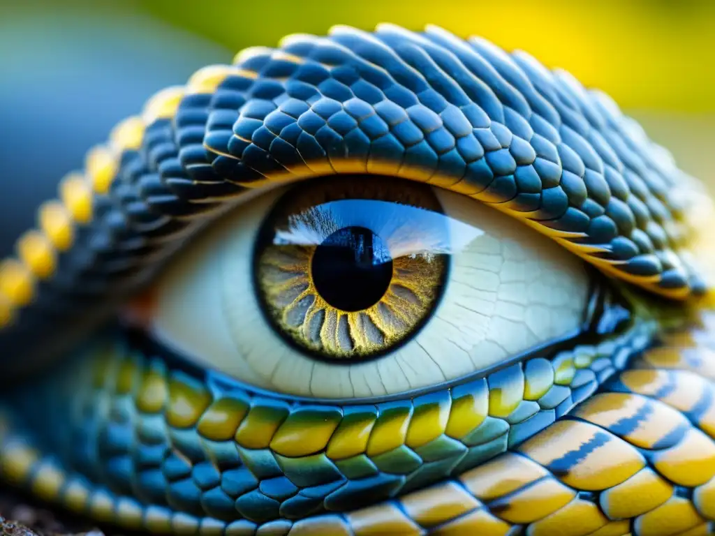 Detalle de ojo de serpiente con mirada intensa, reflejando respuestas de reptiles ante depredadores