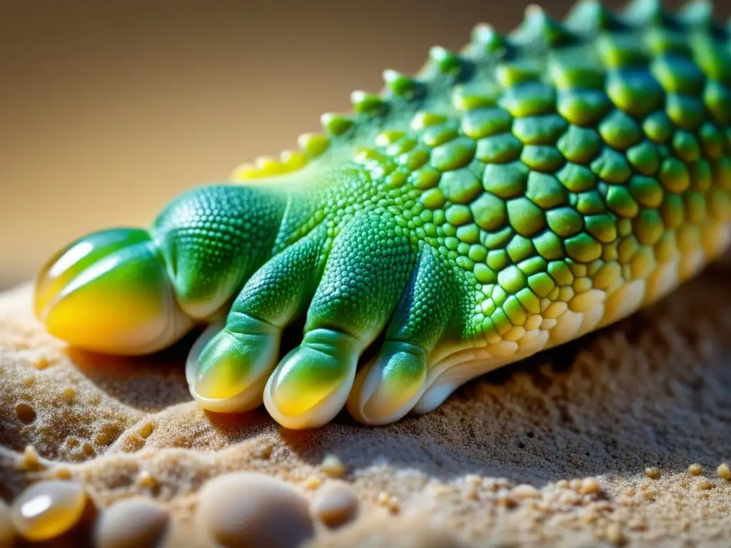 Detalle de pata de reptil con signos visibles de gota, articulaciones hinchadas y escamas descoloridas