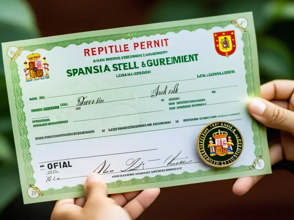 Detalle de permiso para propietario de reptil en España, destacando la formalidad y precisión