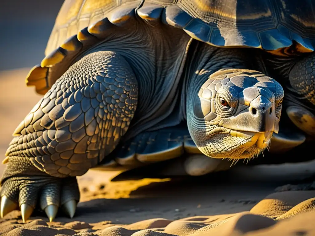 Detalle de la piel arrugada de una gigantesca tortuga de Galápagos, resaltando su textura y patrones únicos