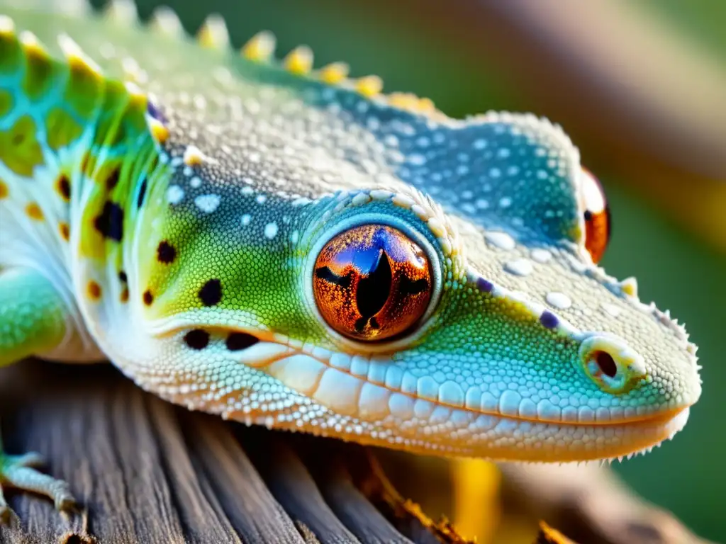 Detalle de la piel de un gecko con dermatitis fúngica, mostrando parches de decoloración e inflamación