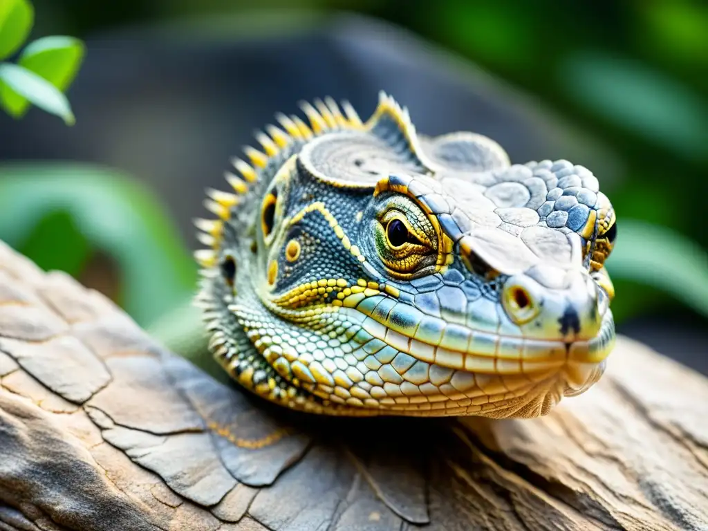 Detalle de la piel envejecida de un reptil en su hábitat natural, mostrando la sabiduría y resistencia de los reptiles