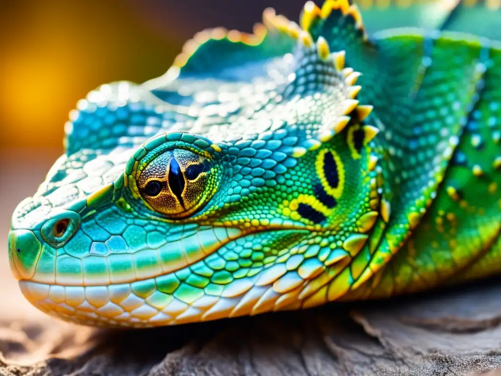 Detalle de la piel escamosa de un reptil bajo luz cálida, resaltando la importancia de los ácidos grasos en reptiles para una piel saludable