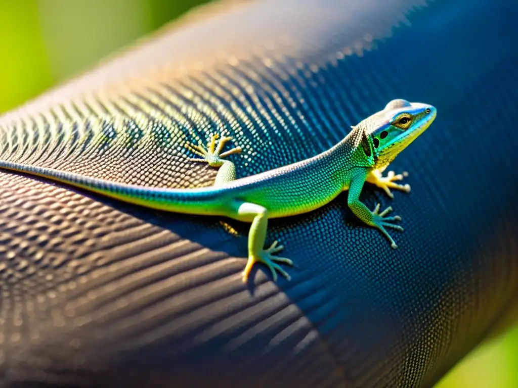 Detalle de la piel de lagarto brillante, mostrando patrones y texturas únicos