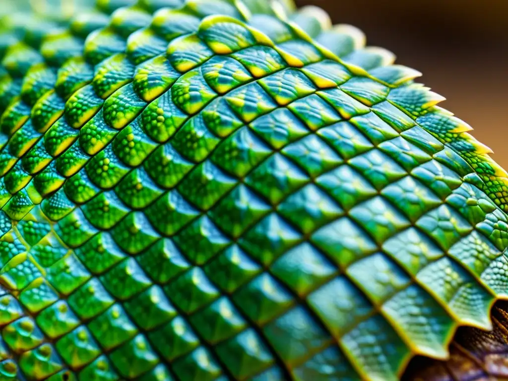 Detalle de piel de reptil iluminada por luz natural, mostrando la comunicación táctil en reptiles a través de textura y escamas superpuestas