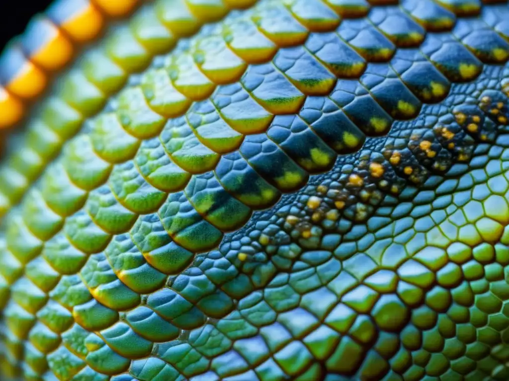 Detalle en 8k de piel de reptil con necrosis, mostrando texturas, patrones y decoloración