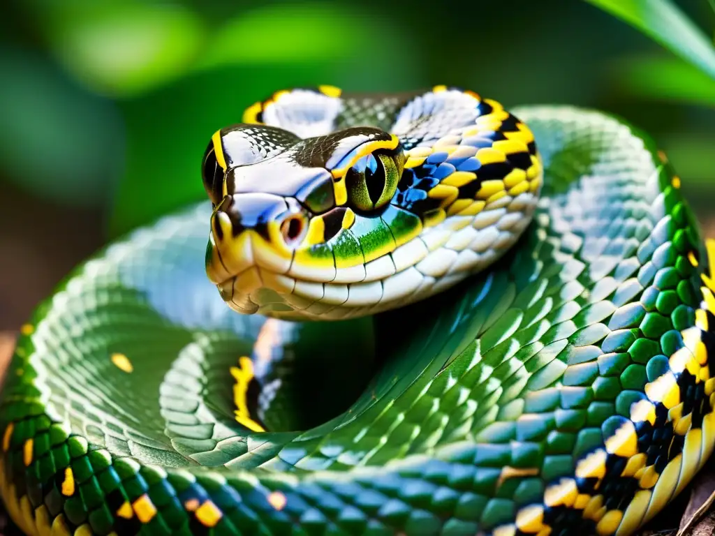 Detalle de la piel de serpiente mimetizada con su entorno, ejemplo perfecto de mimetismo y camuflaje en reptiles